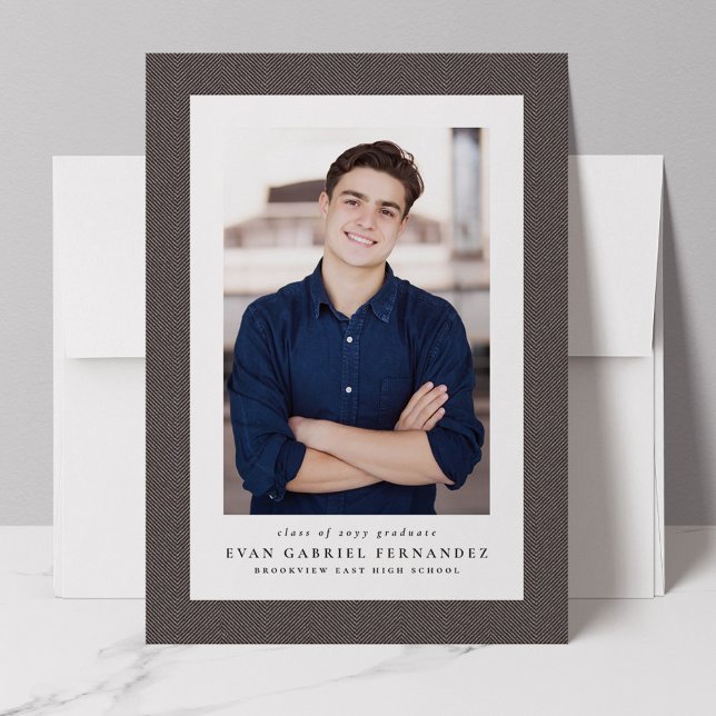 Classic tweed frame simple gray photo graduation announcement (Creator Uploaded)