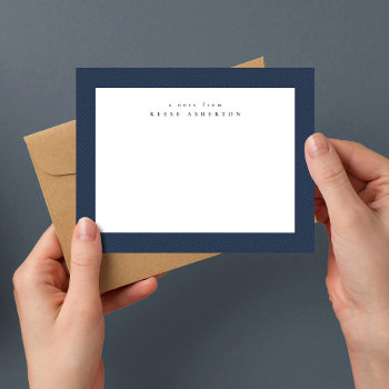 Classic Tweed Frame Simple Navy Blue Personal Note Card by LeaDelaverisDesign at Zazzle