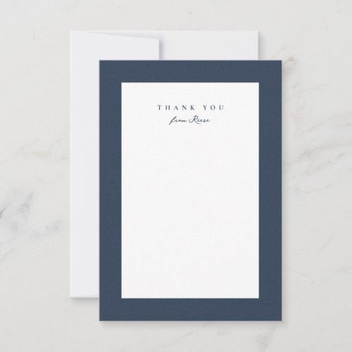 Classic tweed frame simple navy blue personalized thank you card