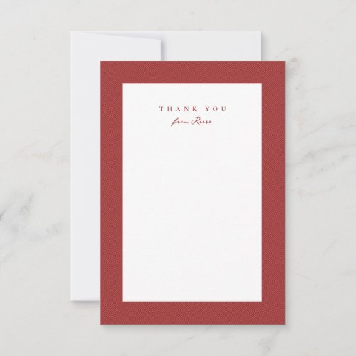 Classic tweed frame simple red personalized thank you card