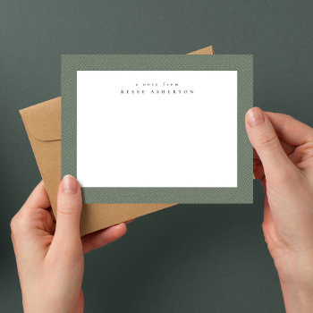 Classic Tweed Frame Simple Sage Green Personal Note Card by LeaDelaverisDesign at Zazzle