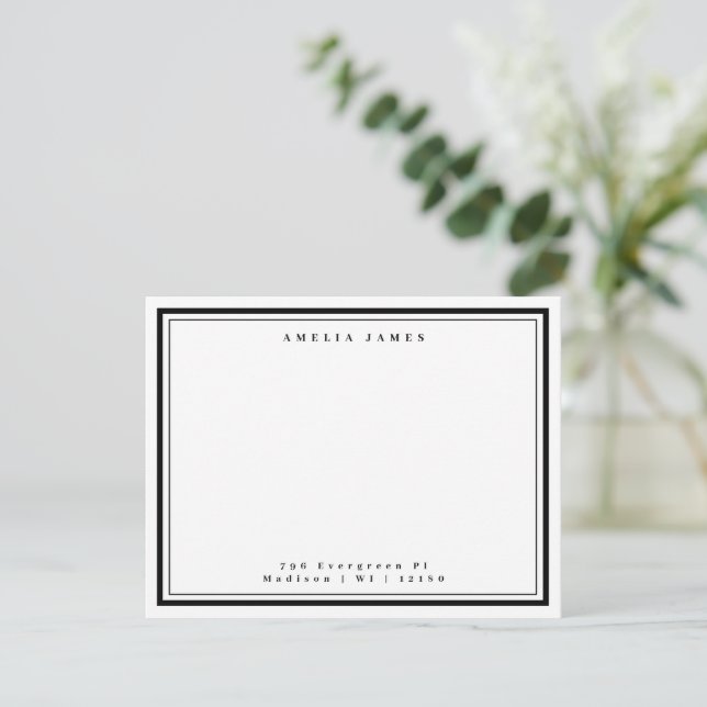 Classic Two Border Name Address Flat Note Card (Standing Front)