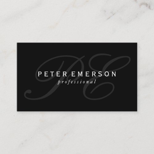 Classic Two Letter Fancy Monogram Black Business Card