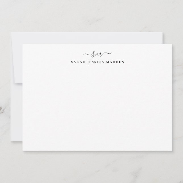 Classic Two Monogram Initial Girly Script Swash Note Card (Front)