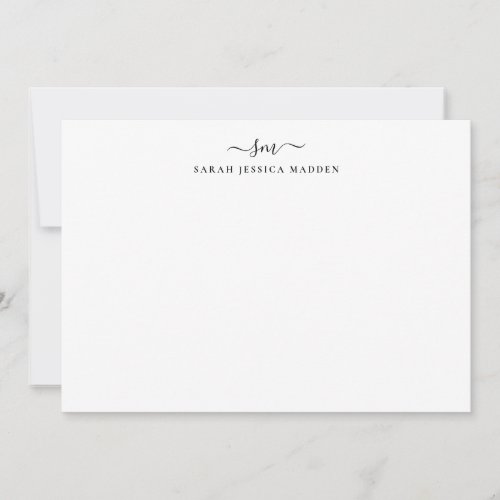 Classic Two Monogram Initial Girly Script Swash Note Card