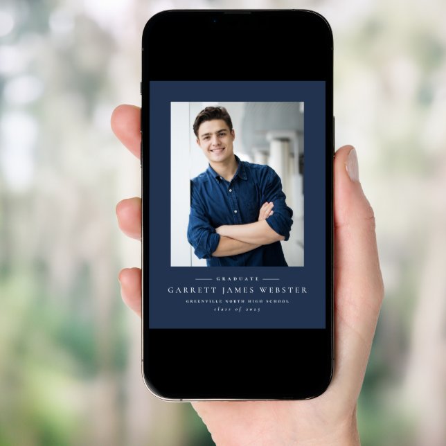 Classic two photo navy graduation announcement (Front Digital)