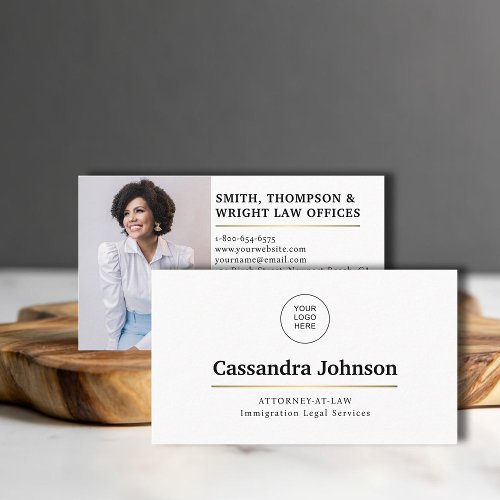 Classic Type Faux Gold Line Law Legal Lawyer Photo Business Card