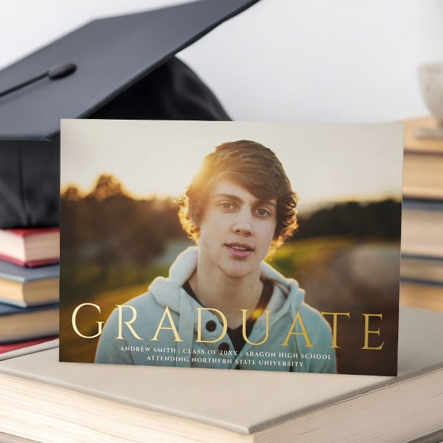 Classic Type Graduate Photo | Graduation REAL Foil Invitation (Creator Uploaded)
