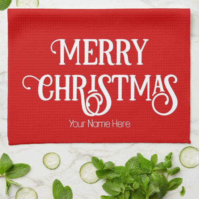 Classic Typographic Christmas Kitchen Towel (Folded)