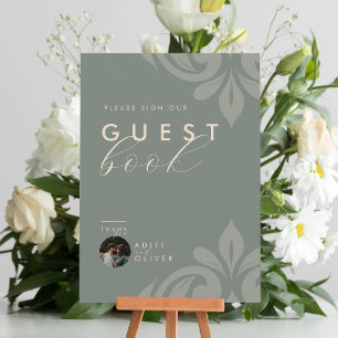 Classic Typography Damask Photo Guestbook Sign
