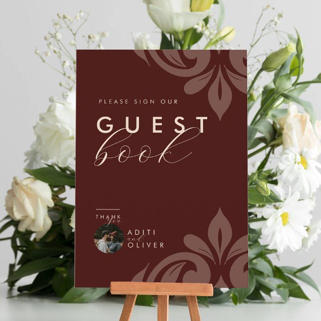 Classic Typography Damask Photo Guestbook Sign (Creator Uploaded)