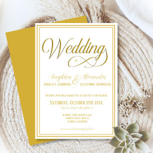 Classic Typography Golden White Formal Wedding Invitation