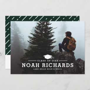 Classic Typography Hunter Green Photo Graduation Invitation