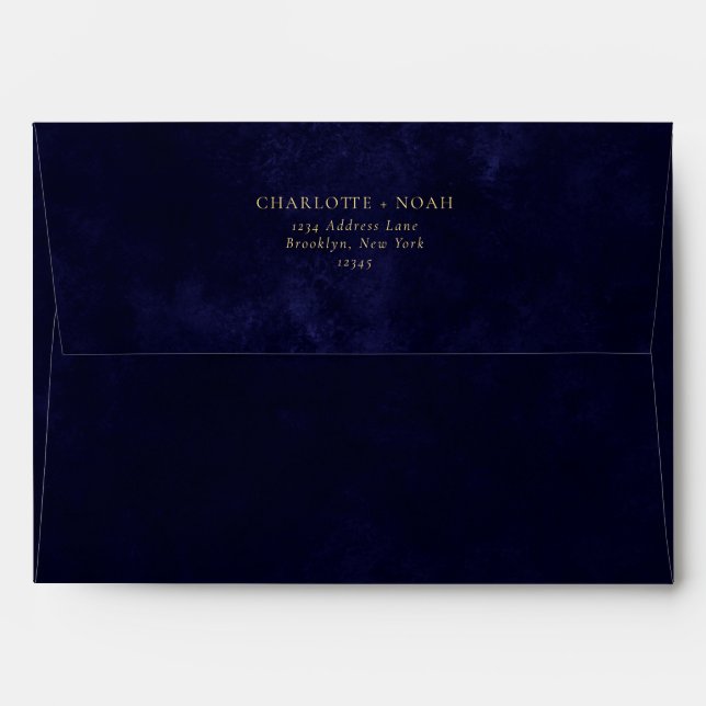 Classic Typography Navy Blue Gold Stars Wedding Envelope (Back (Top Flap))
