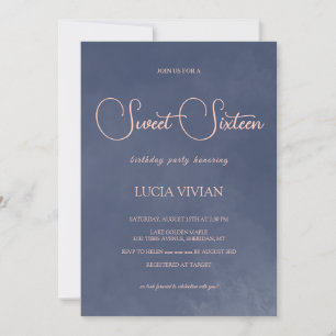 Classic Typography Navy Blue Smoke Sweet 16 Invitation