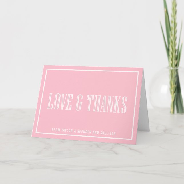 Classic Typography Pink Wedding Thank You Card (Front)