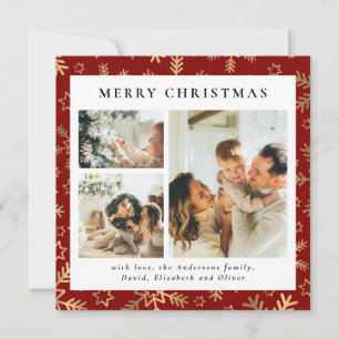 Classic Typography Red Family Photo Christmas Holiday Card