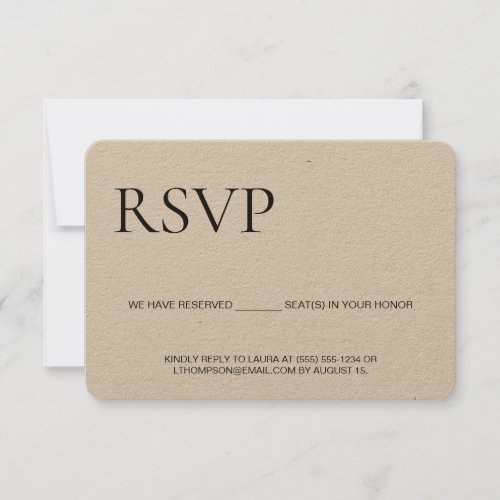 Classic Typography Reserved Seat no mail back RSVP Card