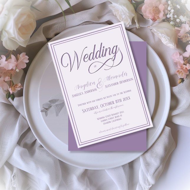 Classic Typography Soft Lilac Formal Wedding Invitation (Creator Uploaded)
