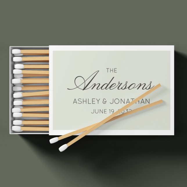 Classic Typography Wedding Favor Sage Green Matchboxes (Creator Uploaded)