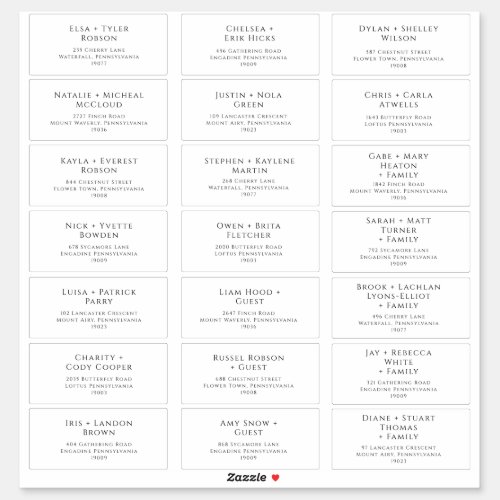 Classic Typography Wedding Guest Address Labels