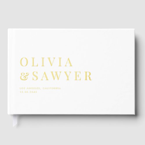 Classic Typography White Photo Wedding Foil Guest Book