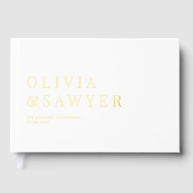 Classic Typography White Photo Wedding Foil Guest Book (Front)