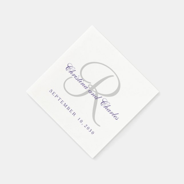 Classic Ultra Violet Gray Monogram Paper Napkins (Corner)