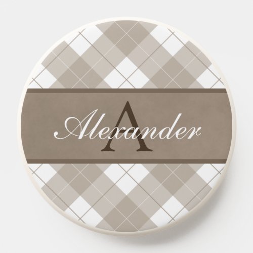 Classic Umber Brown Plaid and Mottled Name Band PopSocket