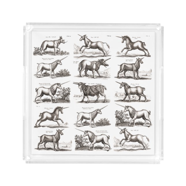Classic Unicorn Antique Mythical Magical Creature Acrylic Tray (Front)