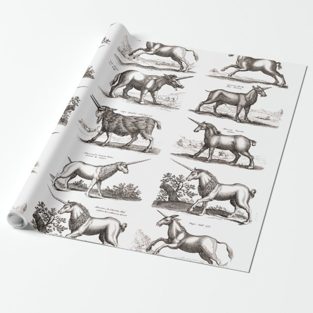 Classic Unicorn Antique Mythical Magical Creature Wrapping Paper (Unrolled)