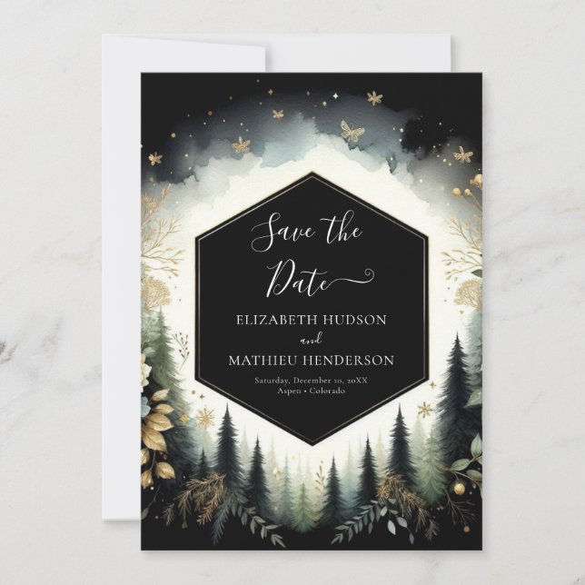 Classic Unique Enchanted Forest Wedding Save The Date (Front)