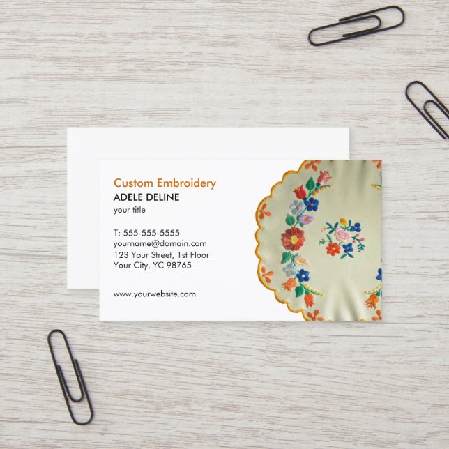 Classic Unique Folk Embroidery Business Card (Front/Back In Situ)