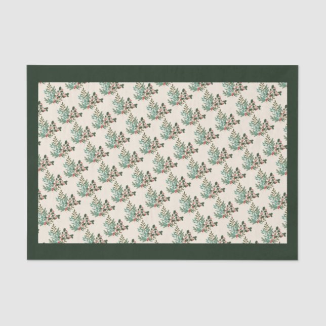 Classic Unique Green Botanical Holiday Christmas Tissue Paper (Front)
