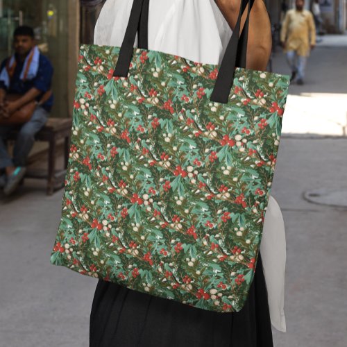 Classic Unique Green Botanical Holiday Christmas Tote Bag