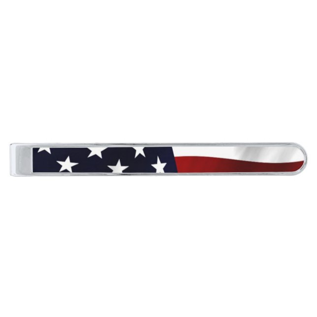 CLASSIC UNITED STATES OF AMERICA FLAG SILVER FINISH TIE BAR (Front)