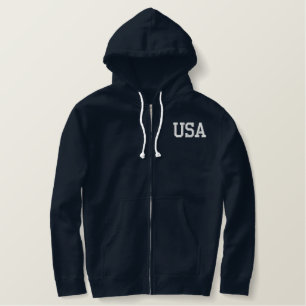 Classic USA Embroidered Zip-Up Hoodie