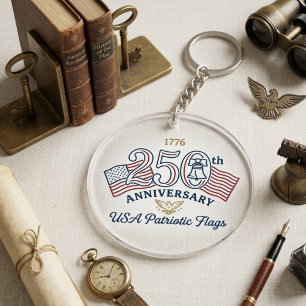 Classic USA Patriotic Flags & Liberty Bell Vintage Keychain