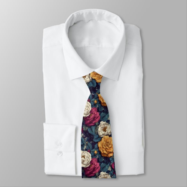 Classic Valentine Gifts For Him Gardenias Flower Neck Tie (Tied)