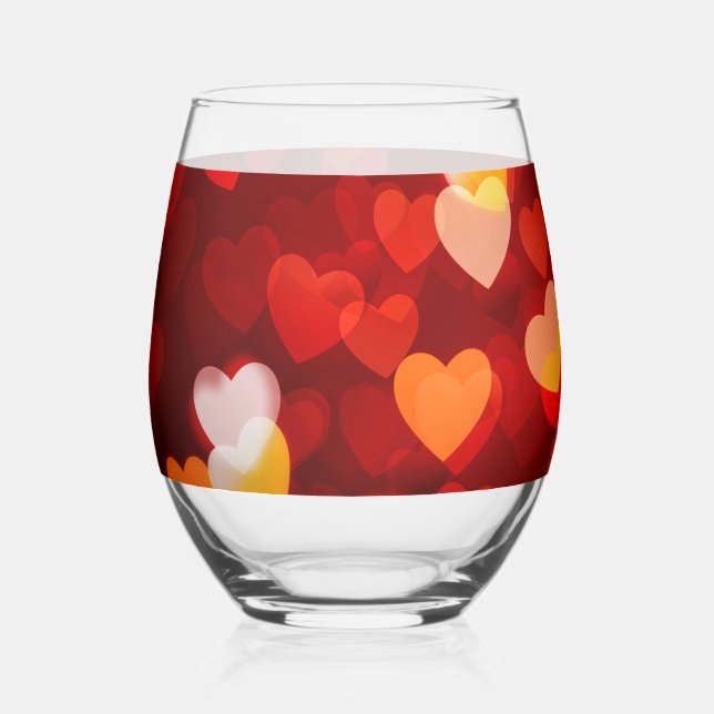 Classic Valentine Romantic Love Heart Pattern  Stemless Wine Glass (Front)