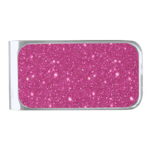 Classic Valentine Trendy Pink Glitter Style Silver Finish Money Clip