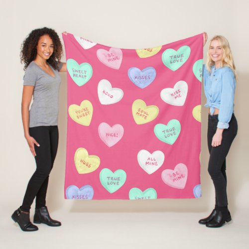 Classic Valentines Candy Hearts Fleece Blanket