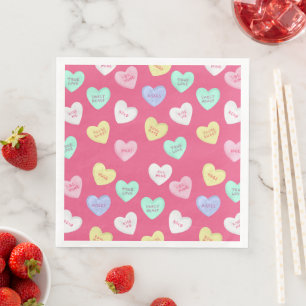 Classic Valentine's Candy Hearts on Pink Paper Dinner Napkins
