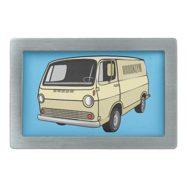 Classic van cartoon illustration belt buckle (Front)