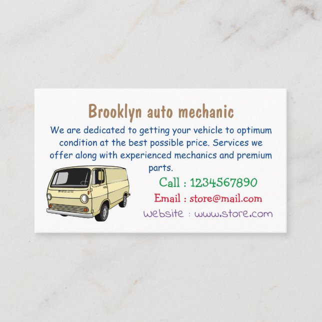 Classic van cartoon illustration business card (Front)