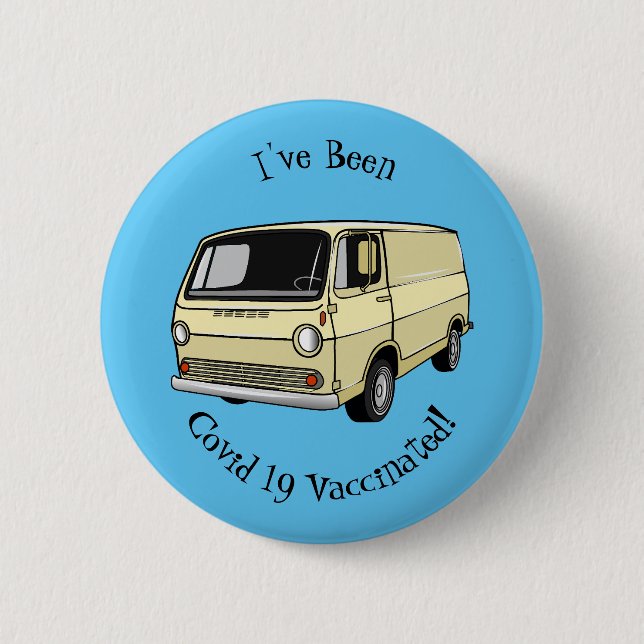 Classic van cartoon illustration button (Front)