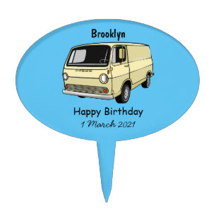Classic van cartoon illustration cake topper