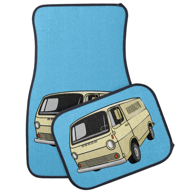 Classic van cartoon illustration car floor mat (Set)