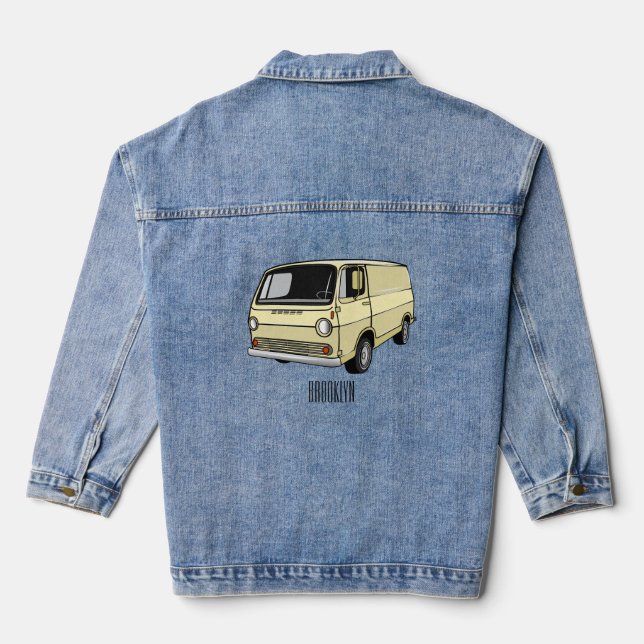 Classic van cartoon illustration denim jacket (Back)