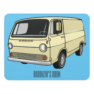 Classic van cartoon illustration door sign